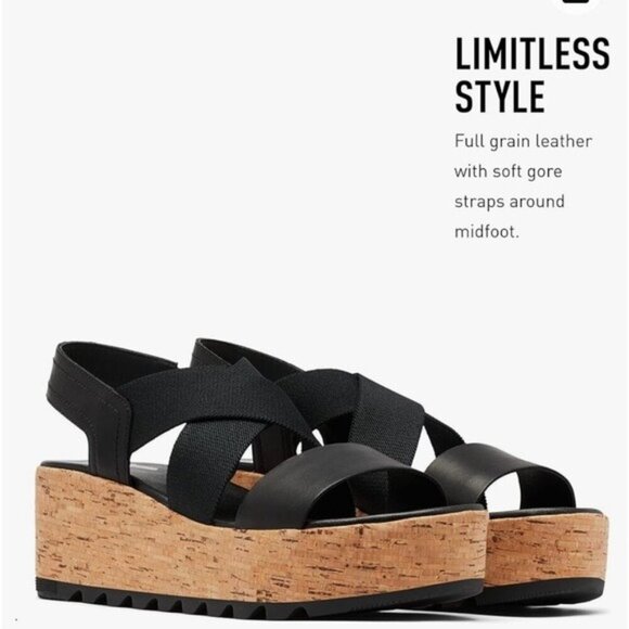 Sorel Women’s Cameron Flatform Slingback Black Cork Sole Sandal shoes Size 10 - Picture 2 of 13